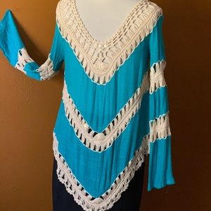 Aqua Blue Crochet Women’s Oversized Layering Top